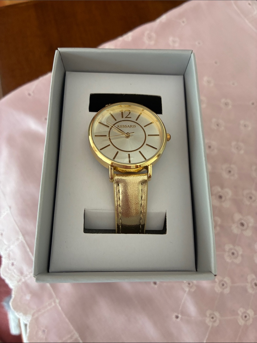 Kessaris Gold-Tone Women's Watch with White Dial &Goldtone numerals